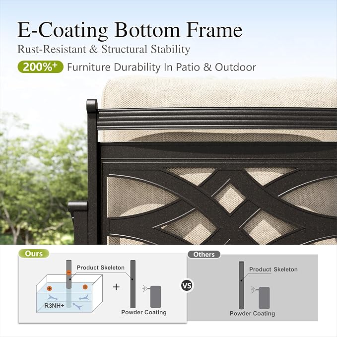 Sophia & William Patio Conversation Set for 7, 3-Seater Sofa, 2 Fixed Chairs, 2 Swivel Chairs and a Coffee Table, Metal Outdoor Furniture with 5.75" Extra Thick Cushions, Beige