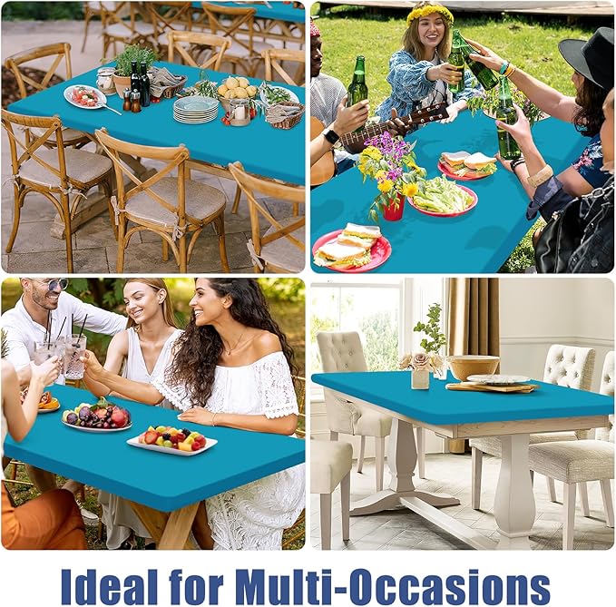 Moosfor Spandex 4 Foot Rectangle Table Cloth 2 Pack, Elastic Fitted Tablecloths for Picnic, Stretch Washable Patio Table Cover for Outdoor, Camping, Banquet and Parties (Teal, 30"x48")
