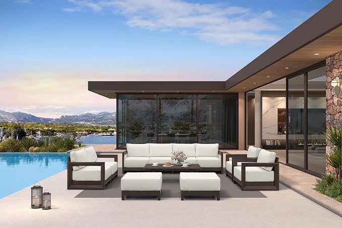 PURPLE LEAF Patio Furniture Set Enclosed Outdoor Couch with 9.6" Thick Cushion and Soft Pillows 11 Piece Modern Outdoor Conversation Sets with Ottoman Patio Conversation Set for Yard Pool Deck, Bronze