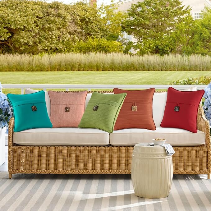 Outdoor DecorativePillows with Coconut Button Pack of 4, 18" x 18" Outdoor Pillow Set for Couch Bed Throw Patio Sofa, Chartreuse