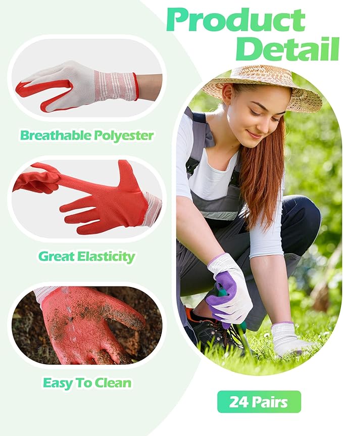 Irenare 40 Pairs Gardening Gloves Bulk for Women Ladies Breathable Rubber Coated Garden Glove for Yard Outdoor Work with Grip
