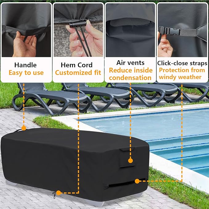 Stackable Chaise Lounge Covers for 2-3 Stackable Patio Lounge Chair, 600D Weather-Resistant Polyester Fabric, Outdoor Furniture Storage Cover for Stackable Lounge Chair - 80"L x 30"W x 20"H, Black