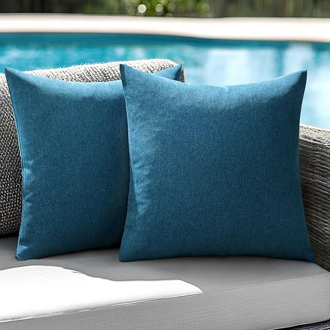 ANRODUO Outdoor Waterproof Pillow Covers for Patio 20x20 Navy Blue 2 Pack | Outdoor Pillow Covers for Patio Furniture, Decorative Linen Cushion Sham, Outside Square Pillowcase for Garden Balcony Decor