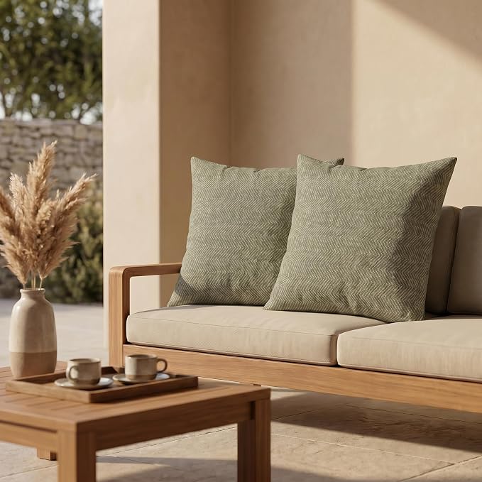 RSH DECOR: Sunbrella Square Throw Pillows Set of 2 | 20" x 20" | Water and Fade-Resistant Performance Fabric | Outdoor Pillow Covers with Down-Alternative Inserts | Made in USA (Spirit Fern)