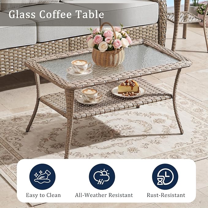 Luxury 6" Thick Cushion 11 Pieces Wicker Patio Furniture Set with High Back Swivel Rocker Chairs of 4, Outdoor Conversation Set with Patio Couch for Deck Porch Yard and Poolside