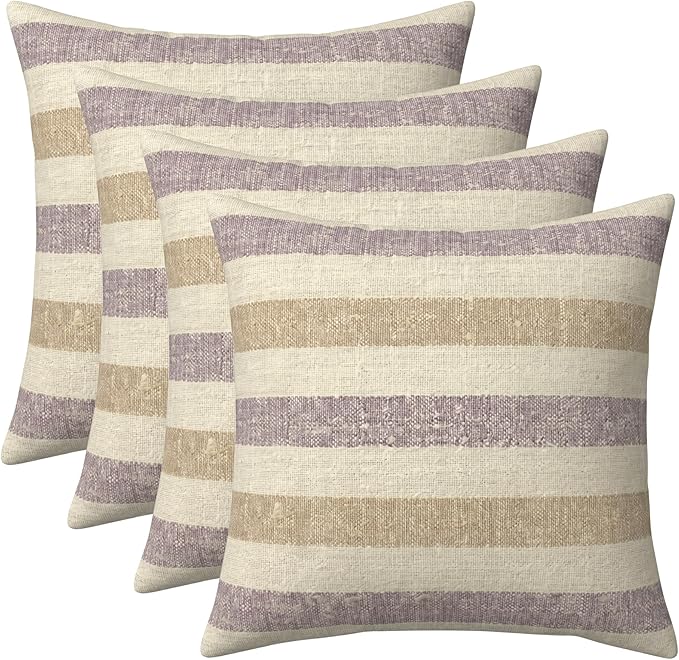 RSH DECOR: Sunbrella Square Throw Pillows Set of 4 | 20" x 20" | Water and Fade-Resistant Performance Fabric | Outdoor Pillow Covers with Down-Alternative Inserts | Made in USA (Paris Lavendar)