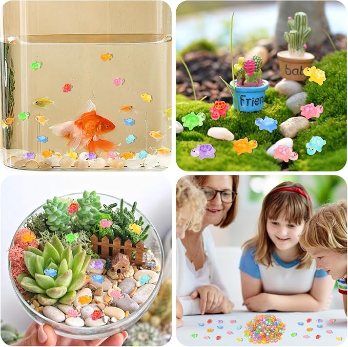 200pcs Mini Resin Turtles Luminous Tiny Turtle for Crafts Dollhouse Miniatures Mini Resin Things Animals for Fairy Garden Micro Landscaping Decoration Home Decor, 10 Colors(0.31 * 0.47inch，Medium)