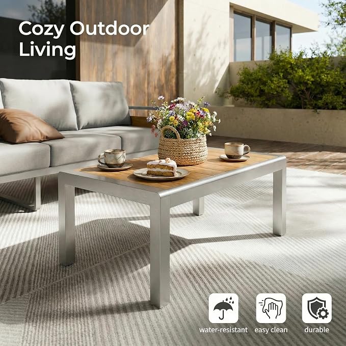 ZANDOR Aluminum Outdoor Patio Furniture-3-Seat with Table,Sliver | Rustproof,High weight capacity,Water-repellent,Washable Cover,All-Weather Resistant,Easy clean,for Poolside Backyard Deck