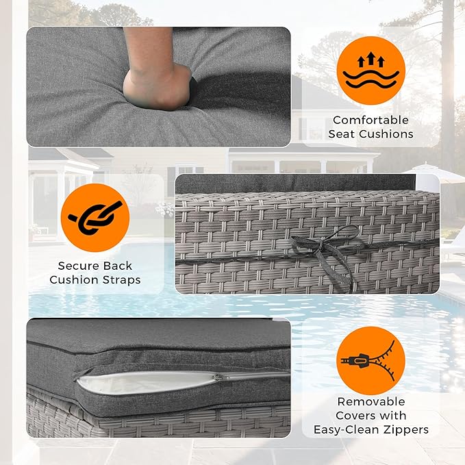 10-Seat Modern Patio Furniture Set with Swivel Rocking Chairs, Thick 4″ Cushions, Dual-Strand Wicker Rattan, Rust-Resistant Steel Frame – Outdoor Conversation & Modular Sectional,Black