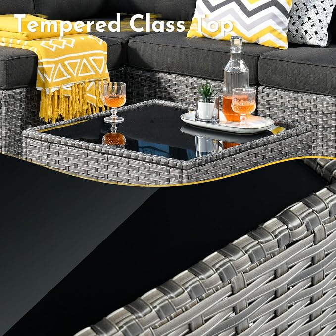Weaxty 5 Pieces Patio Furniture Sets,Wicker Outdoor Sectional Sofa with Thicken Cushion and Rattan Coffee Table,Patio Conversation Couch Set for Porch, Balcony,Yard, Poolside,Black
