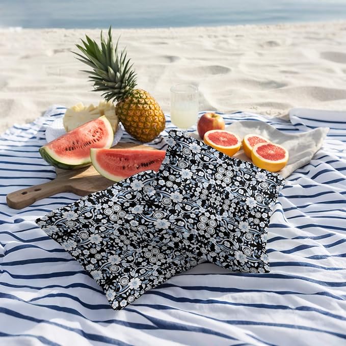 Black Blue Floral Outdoor Pillow Covers 26x26 Inch Throw Pillow Covers Set of 2 Waterproof Decorative Pillow Cases Vintage Pastoral Botanical Leaves Cushion Covers for Patio Furniture Garden Couch