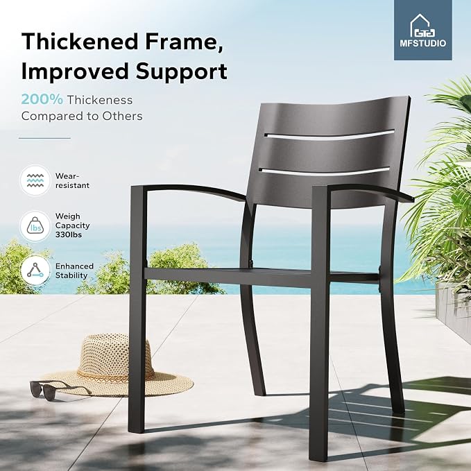 MFSTUDIO Outdoor Dining Set with Umbrella, Metal Patio Dining Set for 6 Persons, Patio Furniture Set with Navy Blue Umbrella (Base not Included)