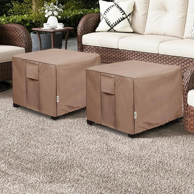 Patio Ottoman Cover Waterproof Square Outdoor Small Side Table Covers,25" W x 25" D x 18" H,Outdoor Rectangular Waterproof Table Cover(Brown)