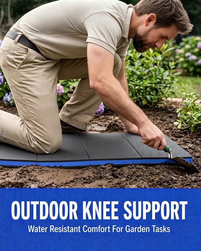 Folding Kneeling Pad, 1 Inch Thick Compact Mechanic Mat, Blue | 47.24 x 15.74 Inch 6-Panel Firm Foam Pad with Tool Pockets, Carry Handle and Water-Resistant Textured Surface