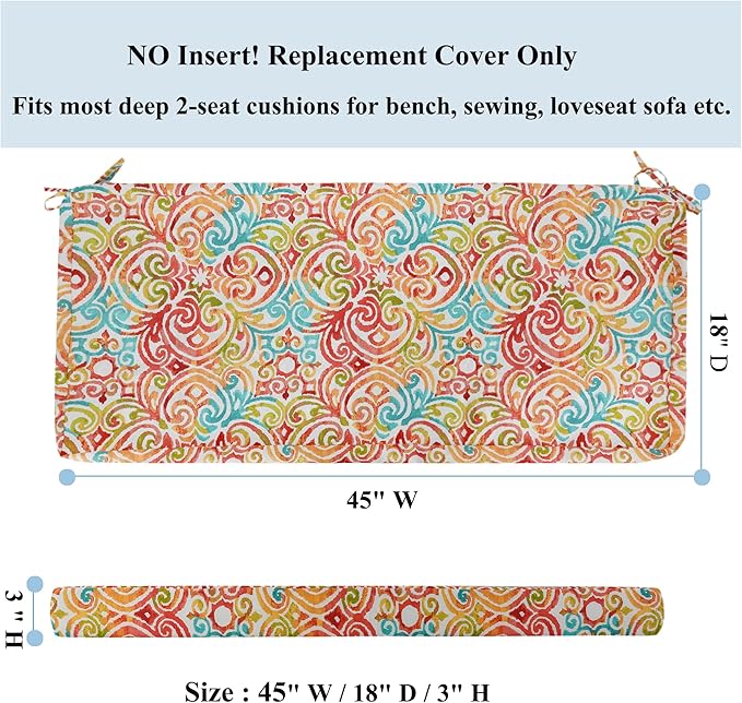 FUNHOME Outdoor Cushion Covers, 45" x 18" x 3", Water Resistant Patio Bench Loveseat Cushion Covers 1 Pack, Corinthian Dapple