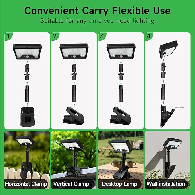 Clip On Solar Lights for Fence, 3CCT 3Modes Motion Sensor Light with Remote Control, 600LM IP65 Waterproof, 1-Second Installation, USB & Solar Powered for Fence, Camping, Gutter (2-Pack)