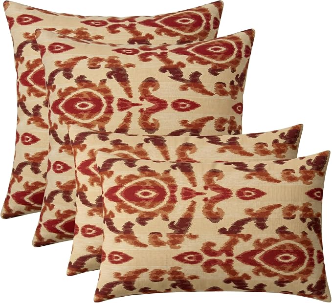 RSH DECOR: Sunbrella Lumbar & Square Pillows Set of 4 | 20" x 12" & 20" x 20" | Water and Fade-Resistant Performance Fabric | Outdoor Throw Pillows for Patio Furniture | Made in USA (Bukhara Russet)