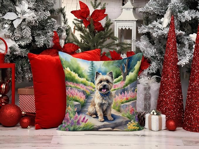 Caroline's Treasures Cairn Terrier Spring Path Throw Pillow Machine Washable, Indoor Outdoor Decorative Pillow for Couch, Bed or Patio, 14Hx14W
