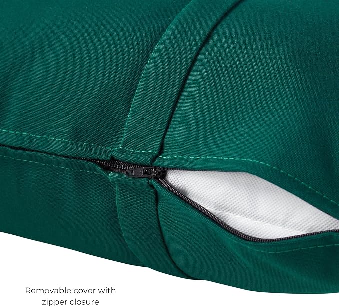 Sunbrella Rectangular Outdoor Throw Pillows 21x14 Set of 2 - Corded Lumbar Patio Accent Pillows with Pleated Design & Removable Zipper Covers – Weather & Fade Resistant Pillows, Canvas Forest