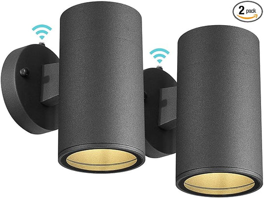 Ken & Ricky Dusk to Dawn Outdoor Wall Sconce Lights,Cylinder，Black ，2 PK | With Glass Cover,Photocell Sensor,No Glare Exterior Lighting Fixtures,E26,For House Front Porch Garage Patio Entryway