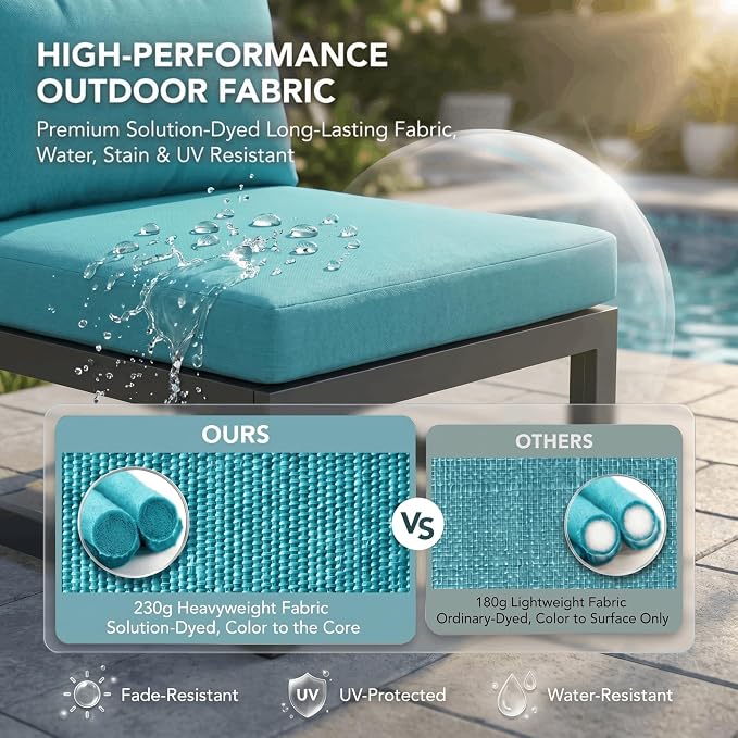 NICESOUL 9 Piece Modern Aluminum Patio Furniture Set with Fire Pit Table, 500 lbs Heavy Duty Outdoor Sectional Sofa, 29" Deep Wide Oversized Seating L Shaped Conversation Couch for Garden, Turquoise