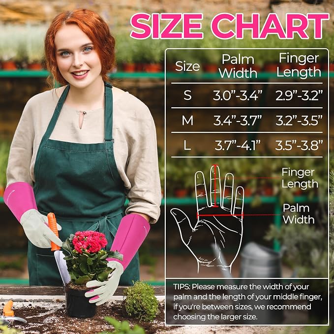 HANDLANDY Rose Pruning Gloves for Men Women, Thorn Proof Gardening Gloves | Long Leather Gardening Gloves, Breathable Leather Gauntlet, Best Garden Gifts & Tools for Gardener (Pink, L)