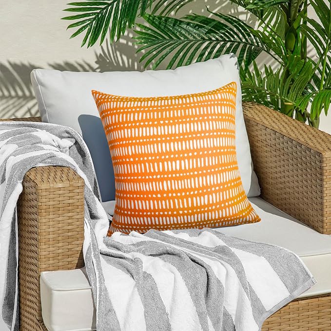 Pack of 2 Outdoor Pillows, 18x18 Outdoor Throw Pillows Waterproof | Decorative Patio Pillows, Outdoor Square Pillows, Fluffy and Supportive, Couch and Garden Use, Pebble Orange