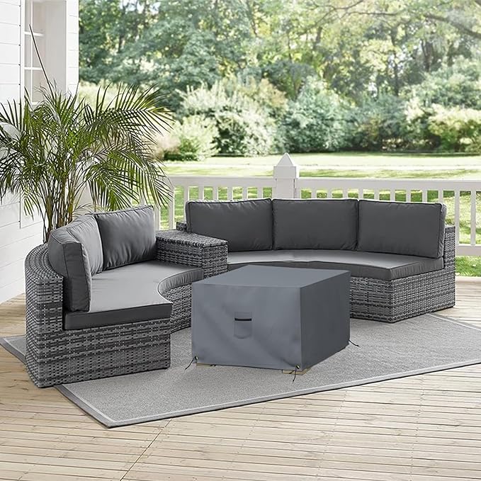 Covers & All Outdoor Ottoman Slipcover, 12 Oz PVC Polyester, Waterproof Ottoman Cover Resists Tear and UV, Square Patio Furniture Covers for Indoor/Outdoor Use (26" L x 26" W x 18" H, Gray)