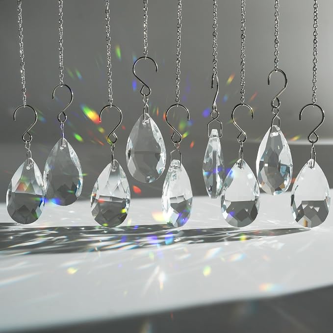 10pcs 38mm Crystal Suncatcher Pendants Chandelier Parts Decor | Crystal Sun Catcher, 38mm Hanging Crystal Chandelier Parts, Prism Pendants with Hook, Crystal Christmas Ornaments Home Decor