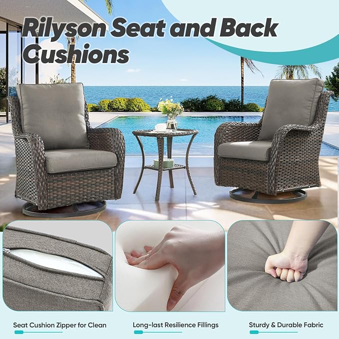 Luxury 22*24*4in Outdoor Patio Cushions, 2 Pieces Grey Outdoor Cushion | Water-Resistant, Reversible, Removable Cover, Stain-Resistant, for Patio Chairs Sofa Couch Loveseat