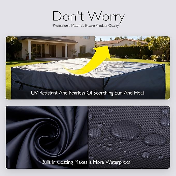 Patio Furniture Covers Waterproof - 420D Outdoor Table and Chair Set Cover with Built-in Storage Bag - Rectangular Patio Table Cover for 4-Seat Dining Set or Sectional Sofa - DarkGrey