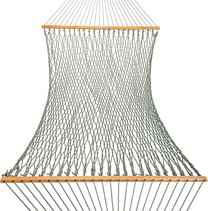 Original Pawleys Island Deluxe Meadow DuraCord Rope Hammock – 13 ft. x 60 in., 2-Person, 450 lb Capacity, Oak Spreader Bar, Zinc-Plated Hardware, Handcrafted in the USA