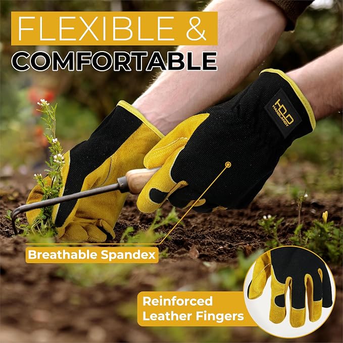 HANDLANDY Leather Gardening Gloves, Leather Work Gloves for Men Women | Durable Utility Men Women Garden Yard Working Glove, for Landscaping, Mechanic, Construction, Driving, Farming, Ranching