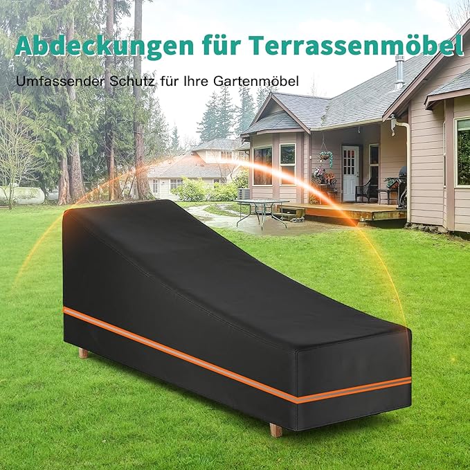 Waterproof Outdoor Chaise Lounge Chair Cover - 600D Heavy Duty Windproof Patio Lounge Chair Cover, Pool Lounge Covers All Weather Protection (79"x30"x28" H, Black)