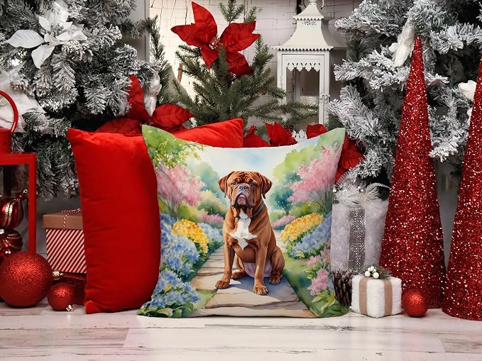 Caroline's Treasures Dogue de Bordeaux Spring Path Throw Pillow Machine Washable, Indoor Outdoor Decorative Pillow for Couch, Bed or Patio, 14Hx14W