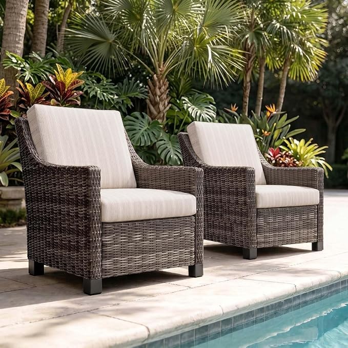 Wicker Patio Conversation Set, Outdoor Patio Chair Set with Deep Seating, Wide Armrests & Thick Cushions, All-Weather Outdoor Furniture Set for Patio, Porch, Deck & Backyard