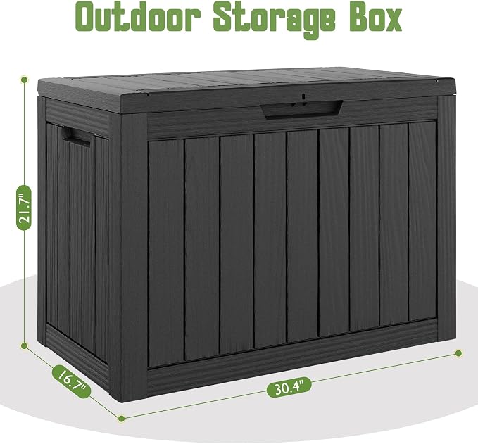 Outdoor Storage Box, 45 Gallon Deck Box with Lockable Lid, Waterproof Resin Storage Bin for Cushions, Garden Tools, Patio Furniture, Black
