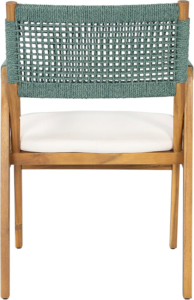 Christopher Knight Home Sky Acacia Wood Dining Table Set for 6, 7 Piece Patio Extendable Dining Table and Dining Chairs Set of 6 with Cushions & Rope Accents, Patio Furniture Set, Teak+Beige+Green