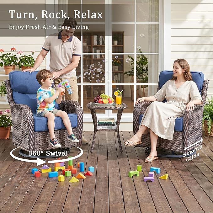 Luxury 6" Thick Cushion 11 Pieces Wicker Patio Furniture Set with 41”Fire Table, Outdoor Conversation Set with Swivel Rocker Chairs Set of 4 and Patio Couch for Deck Porch Yard and Poolside