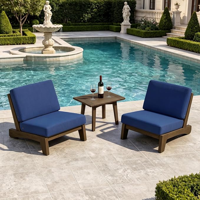 Pia Ricoo 3 Piece Patio Bistro Set with Patio Chairs and Table, Heavy Duty Wood Patio Furniture Set, All-Weather Outdoor Chairs for Balcony, Deck, Poolside, Porch - Navy