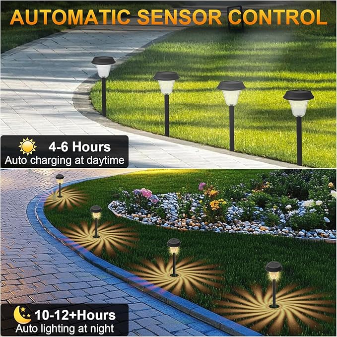 Solar Lights Outdoor Pathway, 4 Pack Waterproof Garden Pathway Lights Solar Powered, Small Outdoor Solar Stake Lights for Yard Driveway Walkway Lawn Decorative, Multicolor/Warm White LED, Auto On/Off