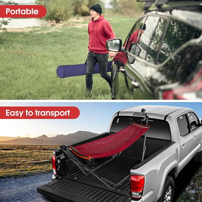 Goutime Collapsible Hammock Stand with Carry Bag, 550lbs,Portable,Red | 3 level adjustable up to 10ft, double layer hammock net, fits indoor, yard, camping, and outdoor use