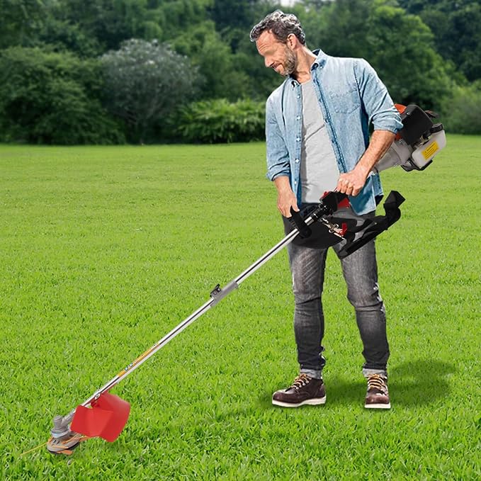 Weed Wacker, 2 Stroke 33CC Weed Eater/Wacker, Gas Powered Lawn Trimming Machine, 2T Head W/Roller, 33.8 Oz Large Fuel Tank for Home Lawn Mowing, Orchard Mowing Etc