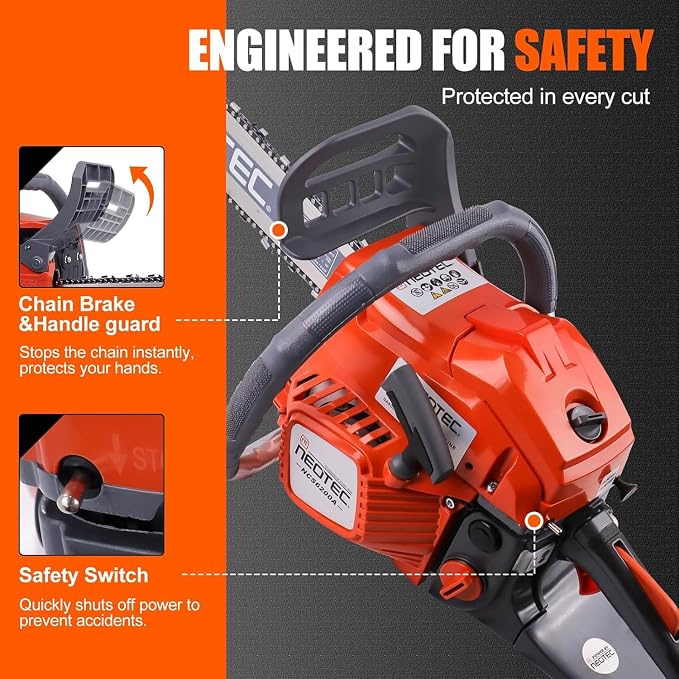 68CC Gas Powered Chainsaw 22 24 Inch Bar Chainsaws 2-Cycle Cordless Handheld Petrol Gasoline Chain Saw for Tree Felling Forestry Logging Backyard Storm Wood Cutting