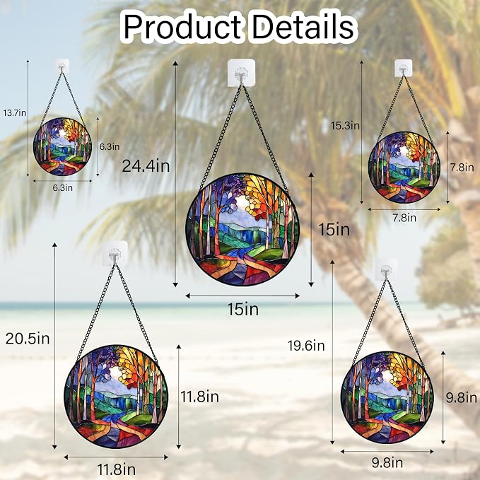 DASTOLL Stained Glass Window Hanging, Colorful Forest Landscape Tree Suncatcher for Doors Window Home Abstract Sun Catchers Decoration Mother's Day Birthday Gifts for Women, Men, and Mom 15 in