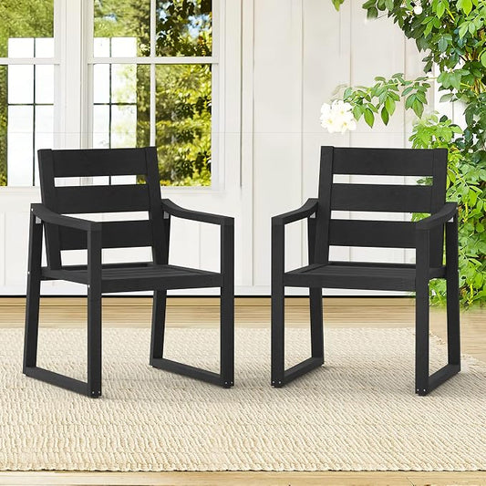 Cozyman HDPS Outdoor Dining Chairs Set of 2, 350LBS, Patio Dining Chairs with Armrest, All Weather Outdoor Kitchen Chairs with Square Frame Legs for Outdoor Indoor, Lawn, Garden, Backyard, Black