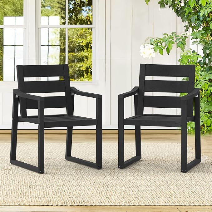 Cozyman HDPS Outdoor Dining Chairs Set of 6, 350LBS, Patio Dining Chairs with Armrest, All Weather Outdoor Kitchen Chairs with Square Frame Legs for Outdoor Indoor, Lawn, Garden, Backyard, Black