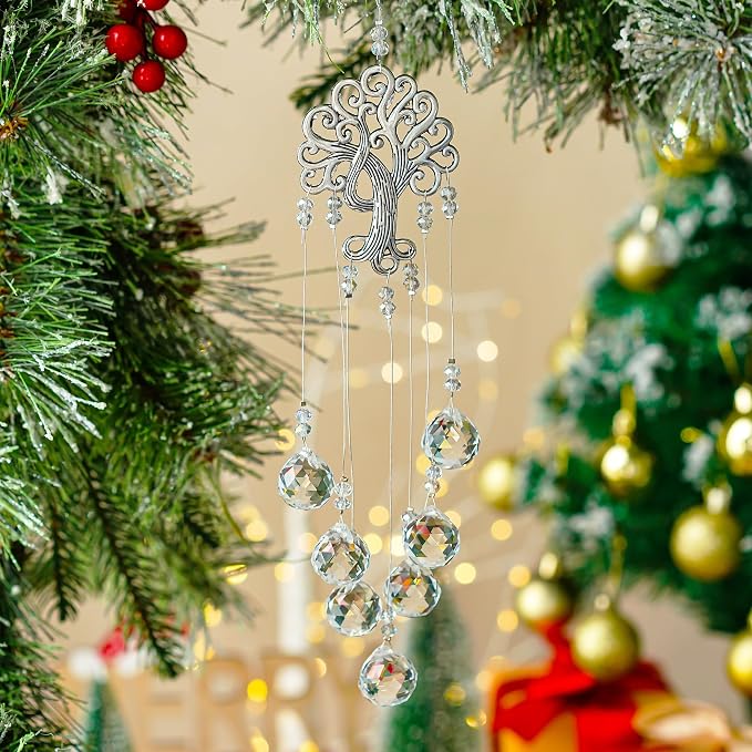 Tree of Life Crystal Prism Suncatcher Rainbow Maker Garden Decor | Crystal Suncatcher Rainbow Maker with Tree of Life Metal Prism for Garden Window Room Outdoor Decor Display