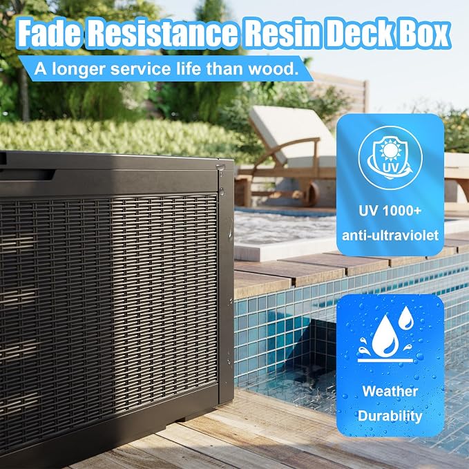 120 Gallon Waterproof Large Resin Deck Box, Lockable Storage Container for Patio Cushions, Garden Tools, Indoor & Outdoor (Black)