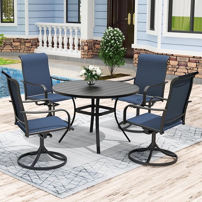 Anmutig 5 Piece Outdoor Patio Dining Set, 4 Swivel Rocking Patio Chairs & 41" Round Dining Table Outdoor Furniture for Backyard Bistro Garden Poolside, Blue